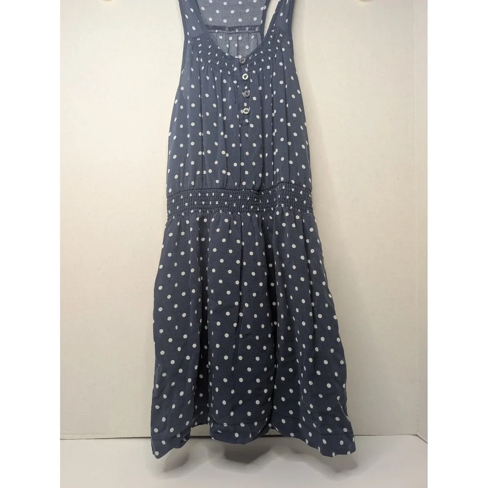 Abercrombie Kids Navy‎ Blue Polka Dot Sleeveless Racerback Smocked Dress Girls L